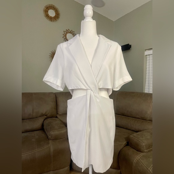 NWT Zara White Cut Out Mini Dress Sz L Summer Cocktail Party Event Trend Style - Picture 2 of 16